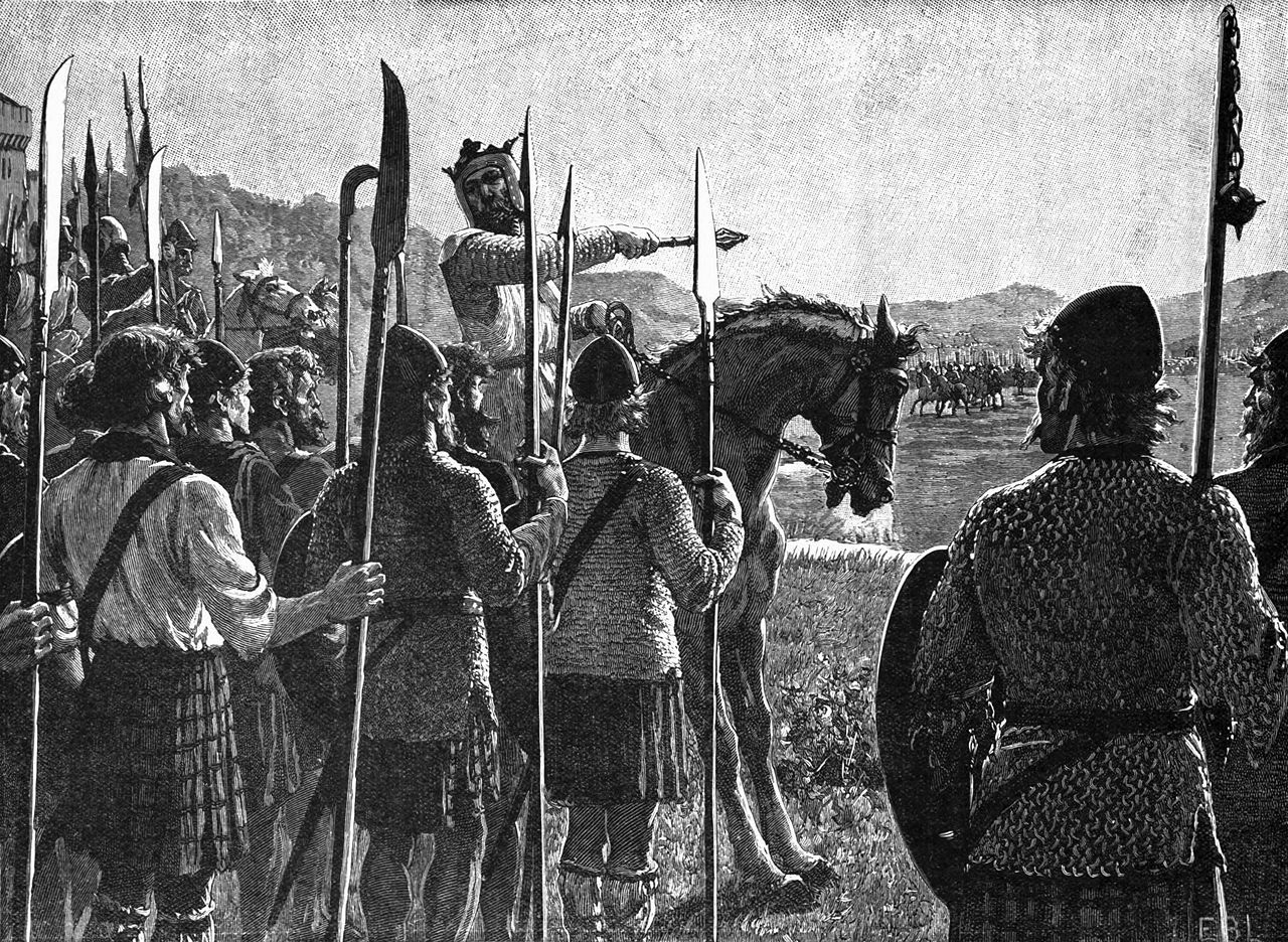 Representació de Robert de Bruce I donant les últimes indicacions a les seves tropes abans de la batalla de Bannockburn